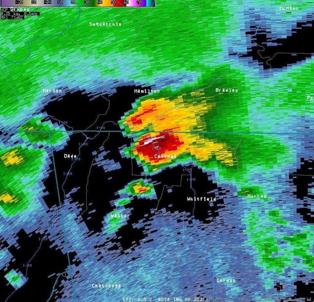 Reflectivity image of Catoosa tornado. Picture