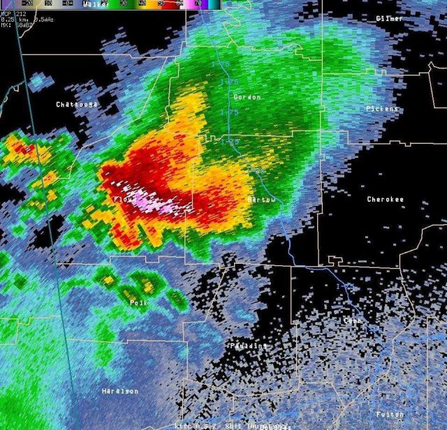 Reflectivity image of tornado in Floyd County. Picture