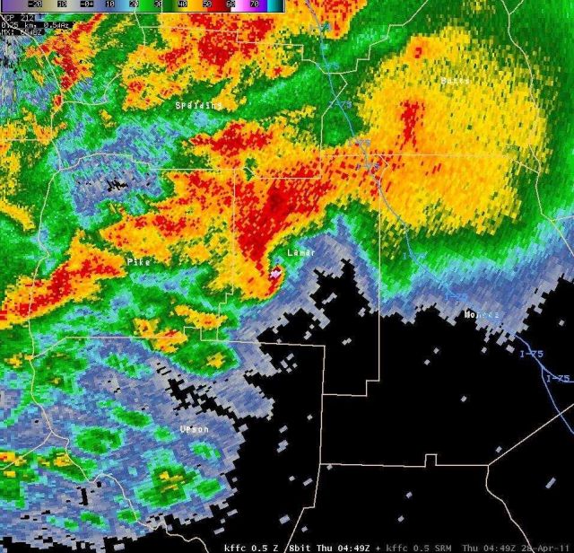 Reflectivity image of tornado in Lamar County. Picture