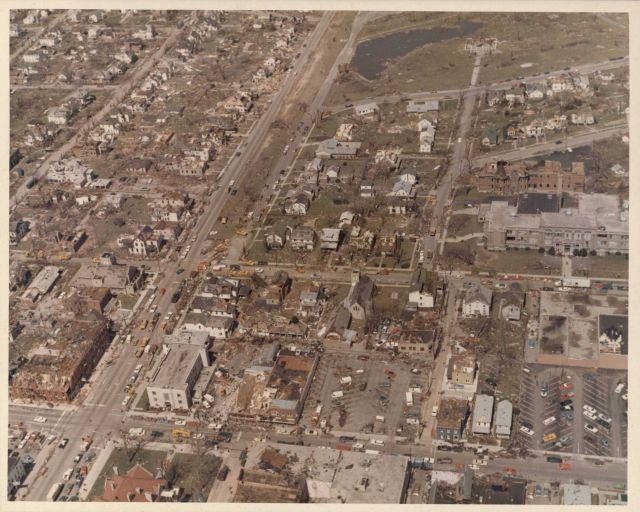 Xenia city center tornado damage from Super Tornado Outbreak of April 3, 1974. Picture
