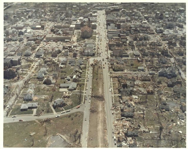 Xenia city center tornado damage from Super Tornado Outbreak of April 3, 1974. Picture