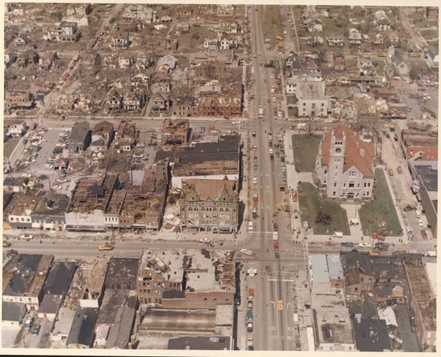 Xenia city center tornado damage from Super Tornado Outbreak of April 3, 1974. Picture