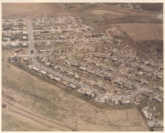 Northeast Xenia tornado damage from Super Tornado Outbreak of April 3, 1974. Picture