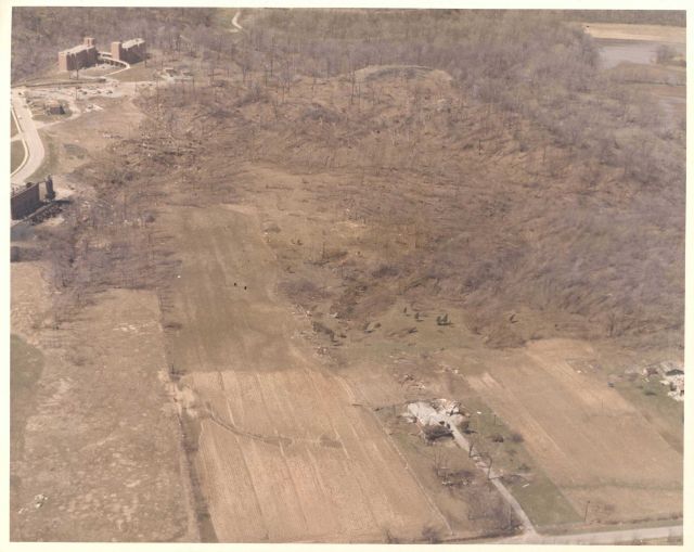 Central State University tornado damage from Super Tornado Outbreak of April 3, 1974. Picture