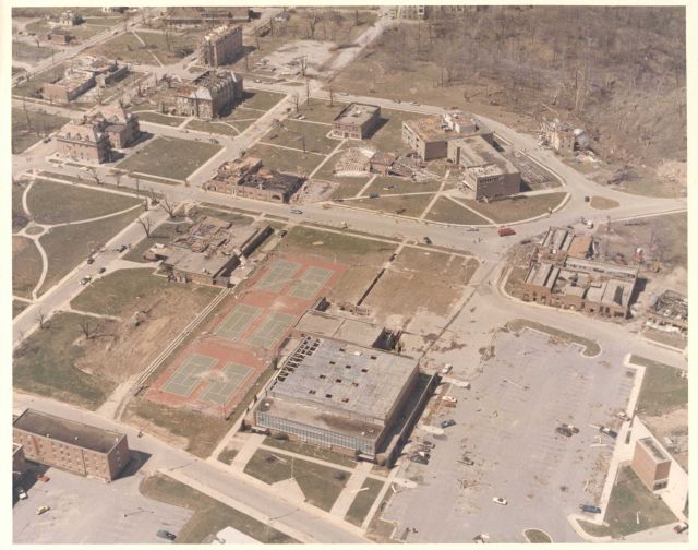 Central State University tornado damage from Super Tornado Outbreak of April 3, 1974. Picture