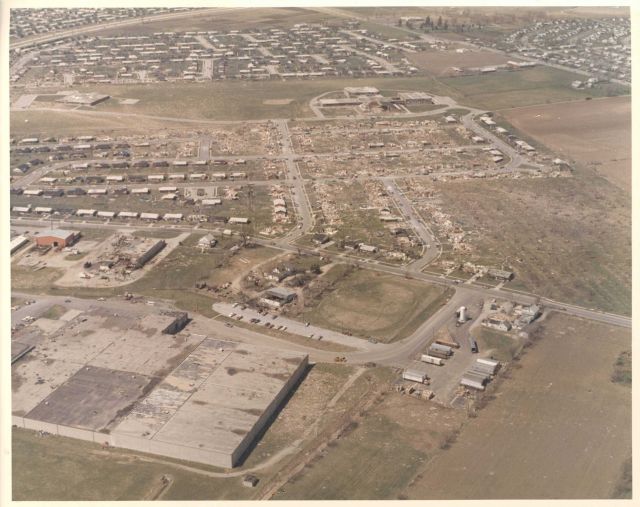 Windsor Park and Arrowhead tornado damage from Super Tornado Outbreak of April 3, 1974. Picture