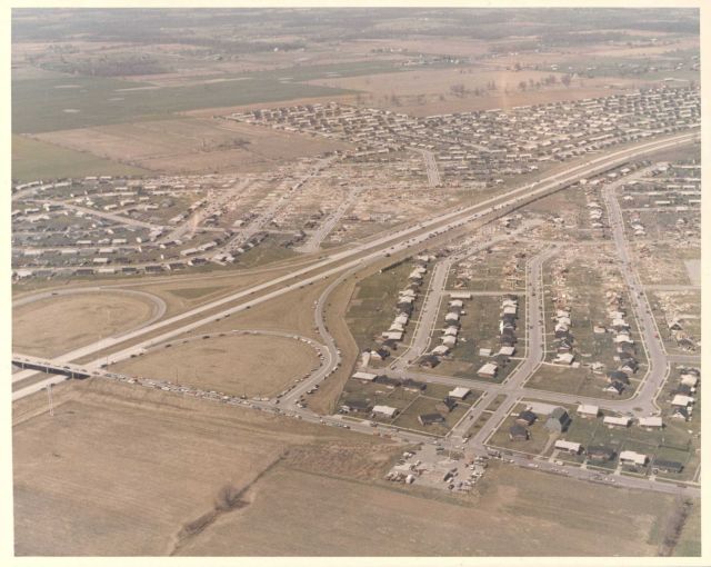 Windsor Park and Arrowhead tornado damage from Super Tornado Outbreak of April 3, 1974. Picture