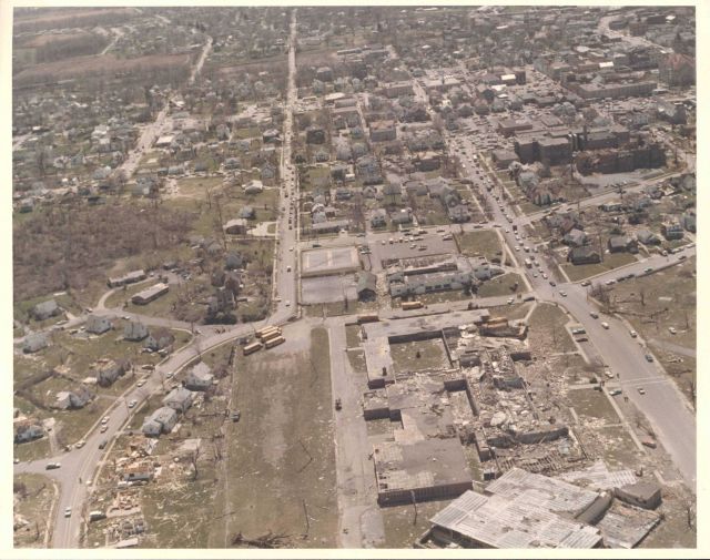 Central High School tornado damage from Super Tornado Outbreak of April 3, 1974. Picture