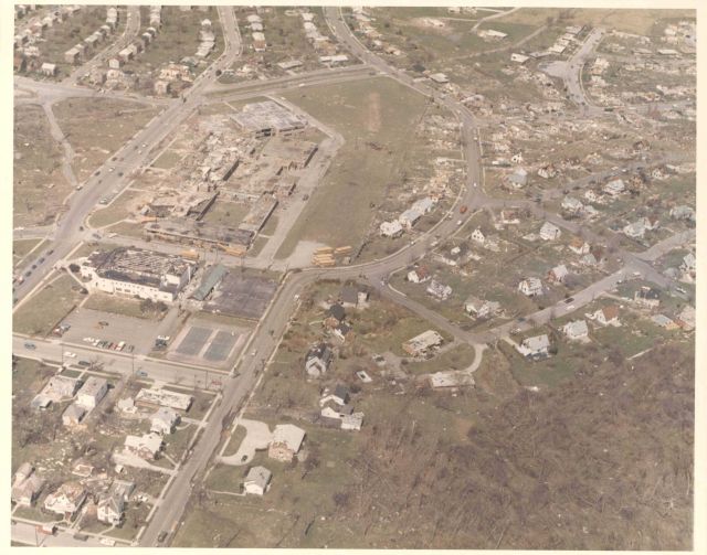 Central High School tornado damage from Super Tornado Outbreak of April 3, 1974. Picture
