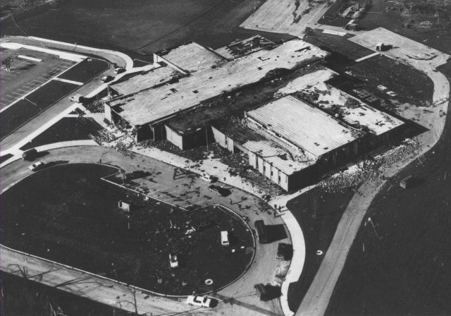 Dunn Elementary School tornado damage from Super Tornado Outbreak Picture