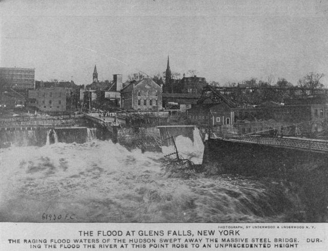 The flood at Glenn Falls along the Hudson River near Saratoga. Picture