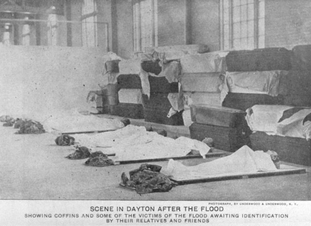 Unidentified bodies in the morgue at Dayton after the flood. Picture