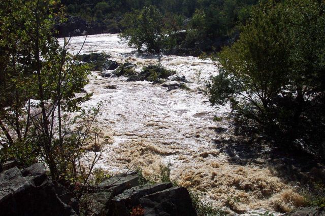 Raging waters flowing out to the main body of the Potomac River during flood. Picture