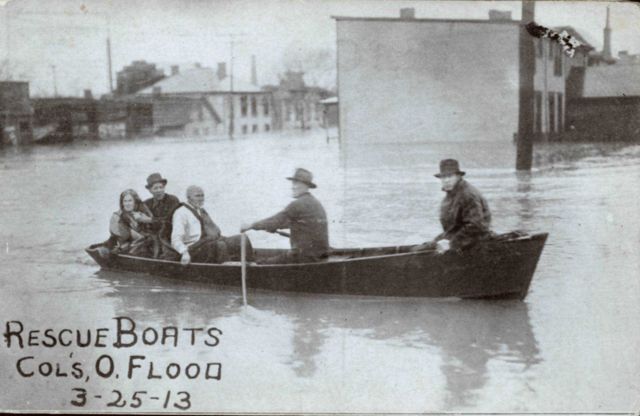 A rescue boat rowing through Columbus. Picture