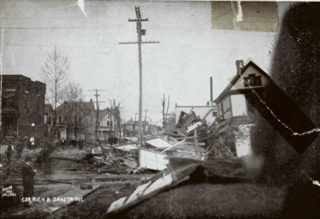 Damage near the corner of Rich and Dakota Avenues. Picture