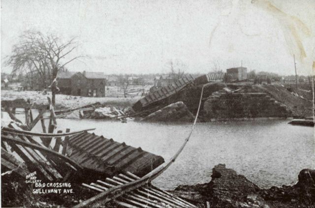 The remains of the Baltimore and Ohio railroad bridge at Sullivant Avenue. Picture