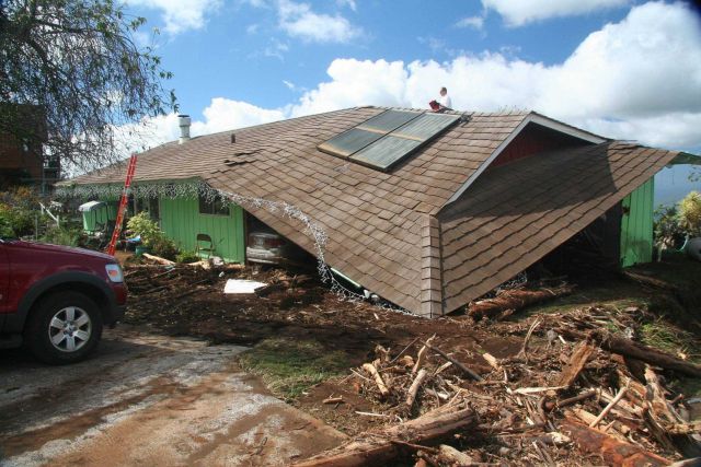 Flood damage to a house in Maui. Picture
