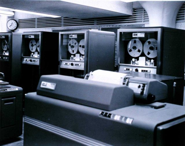 View of the electronic computer complex at the National Meteorological Center. Picture