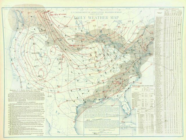 The daily weather map for January 22, 1922, a few days before the famous 