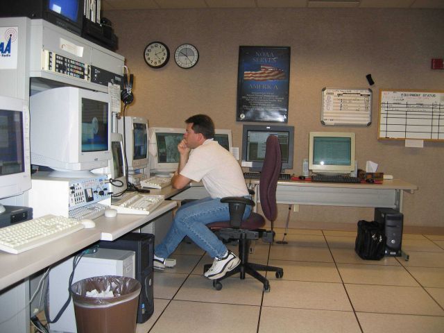 Meteorologist Scott Rudge preparing a weather forecast. Picture