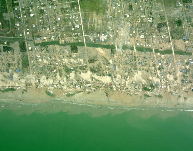 Aerial photograph geo-C25883793 of Texas coast following landfall of Hurricane Ike. Picture