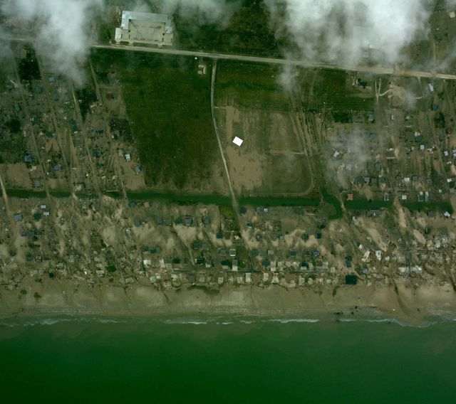 Aerial photograph geo-C25883805 of Texas coast following landfall of Hurricane Ike. Picture