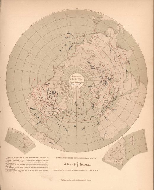 Earliest northern hemisphere weather map produced by Weatehr Bureau cooperatively with other nations. Picture