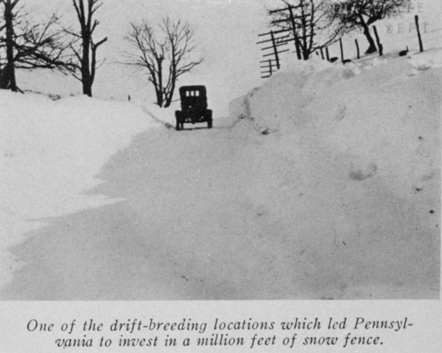 One of the drift-breeding locations which led Pennsylvania to invest in a million feet of snow fence Picture