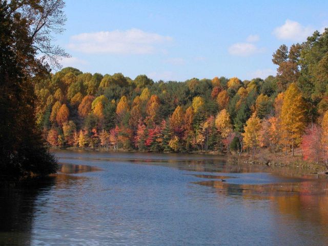 Fall colors on Clopper Lake. Picture