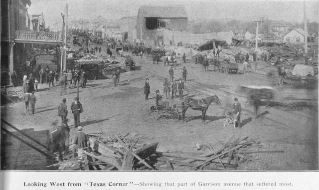 Looking west from Texas corner showing destruction on Garrison Avenue Picture