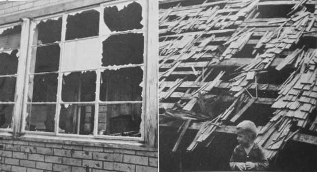 Damage to windows and a roof from a violent hailstorm Picture