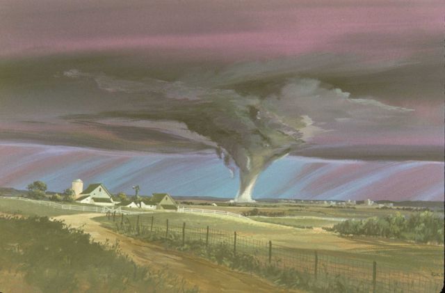 Artist's rendition of a tornado in farm country. Picture