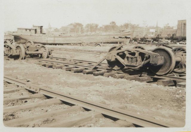 Wheels are all that is left of a railroad freight car Picture