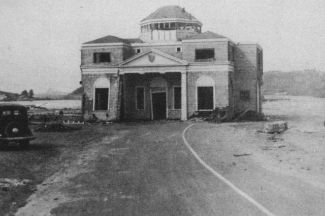 The central portion of the bathing pavilion at Bailey's Beach transported to the middle of the road Picture