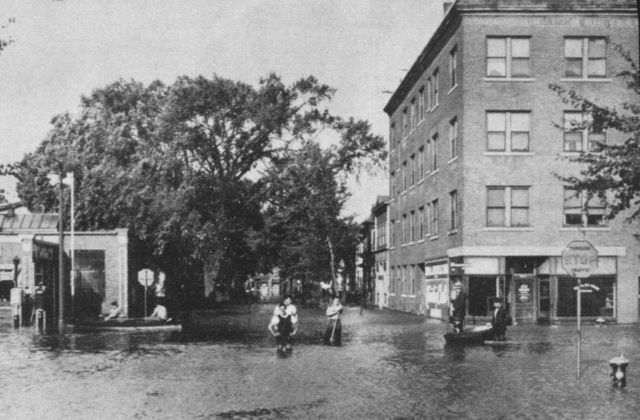 Flooded streets blocked transport of sandbags to dikes on the Connecticut River Picture