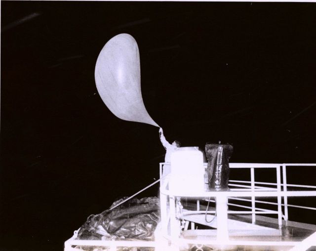 Launching of a weather balloon from the USNS ELTANIN in the Southern Ocean. Picture