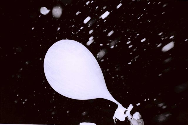Launching of a weather balloon from the USNS ELTANIN in the Southern Ocean. Picture