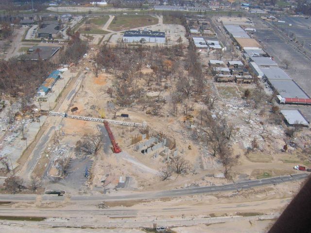 Toppled construction crane along Beach Blvd just west of Edgewater Mall (far right). Picture