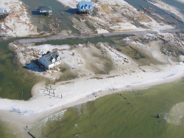 Damage to beach front homes on Dauphin Island, AL. Picture