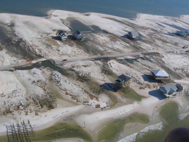 Damage to beach front homes on Dauphin Island, AL. Picture