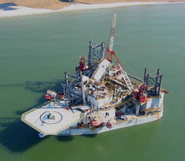 Oil rig washed aground. Picture