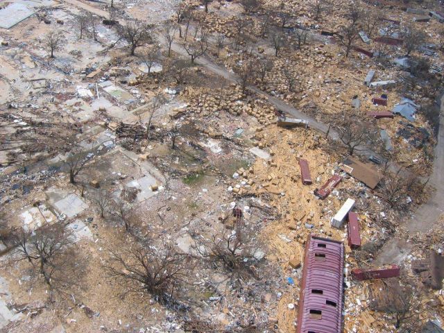 Debris from port facility strewn throughout Gulfport. Picture