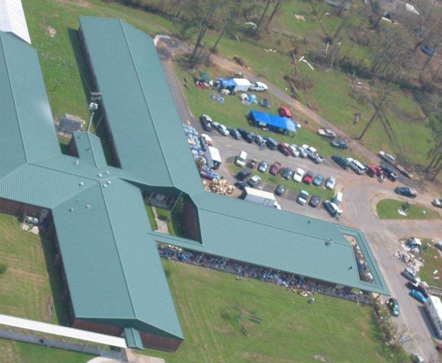 Relief supply distribution center. Picture