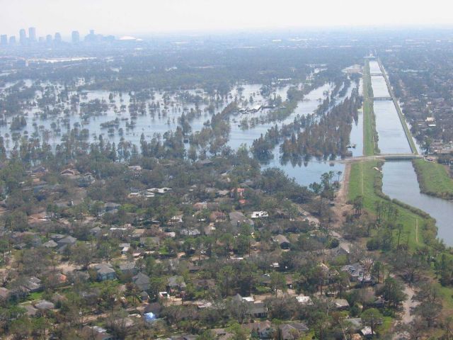 Views of inundated areas in New Orleans following breaking of the levees surrounding the city as the result of Hurricane Katrina. Picture