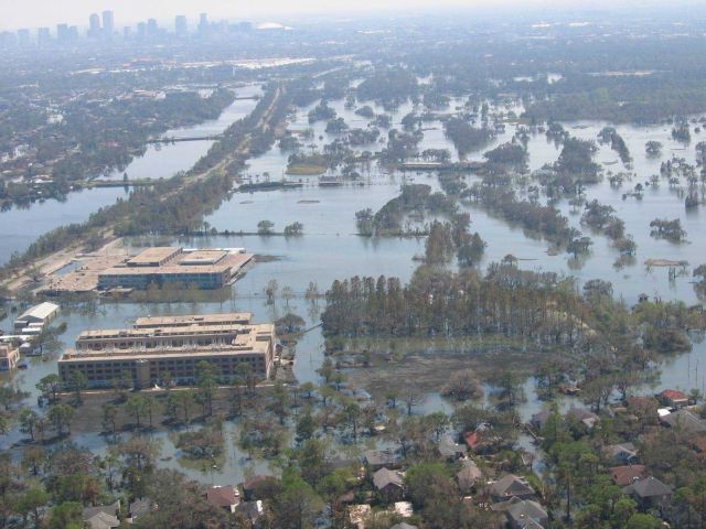 Views of inundated areas in New Orleans following breaking of the levees surrounding the city as the result of Hurricane Katrina. Picture