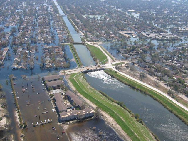 Views of inundated areas in New Orleans following breaking of the levees surrounding the city as the result of Hurricane Katrina. Picture