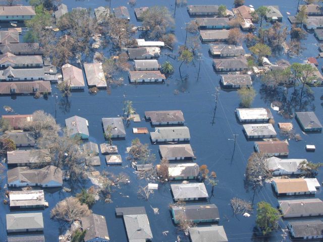 Views of inundated areas in New Orleans following breaking of the levees surrounding the city as the result of Hurricane Katrina. Picture
