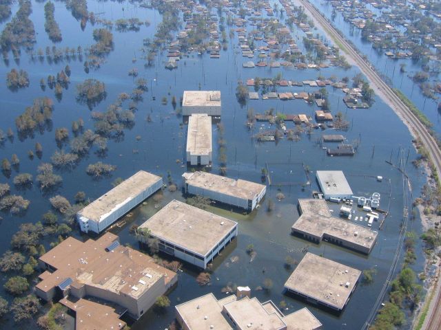 Views of inundated areas in New Orleans following breaking of the levees surrounding the city as the result of Hurricane Katrina. Picture