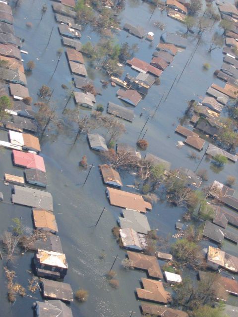 Views of inundated areas in New Orleans following breaking of the levees surrounding the city as the result of Hurricane Katrina. Picture