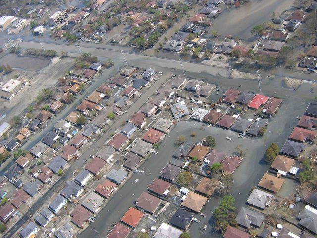 Views of inundated areas in New Orleans following breaking of the levees surrounding the city as the result of Hurricane Katrina. Picture